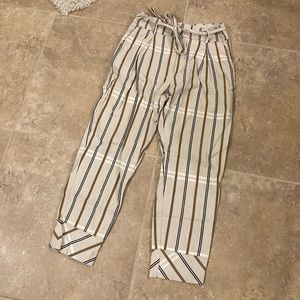 MANGO Linen Striped Trousers